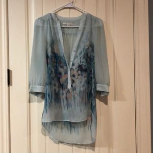 Lauren Conrad sheer floral aqua top XS